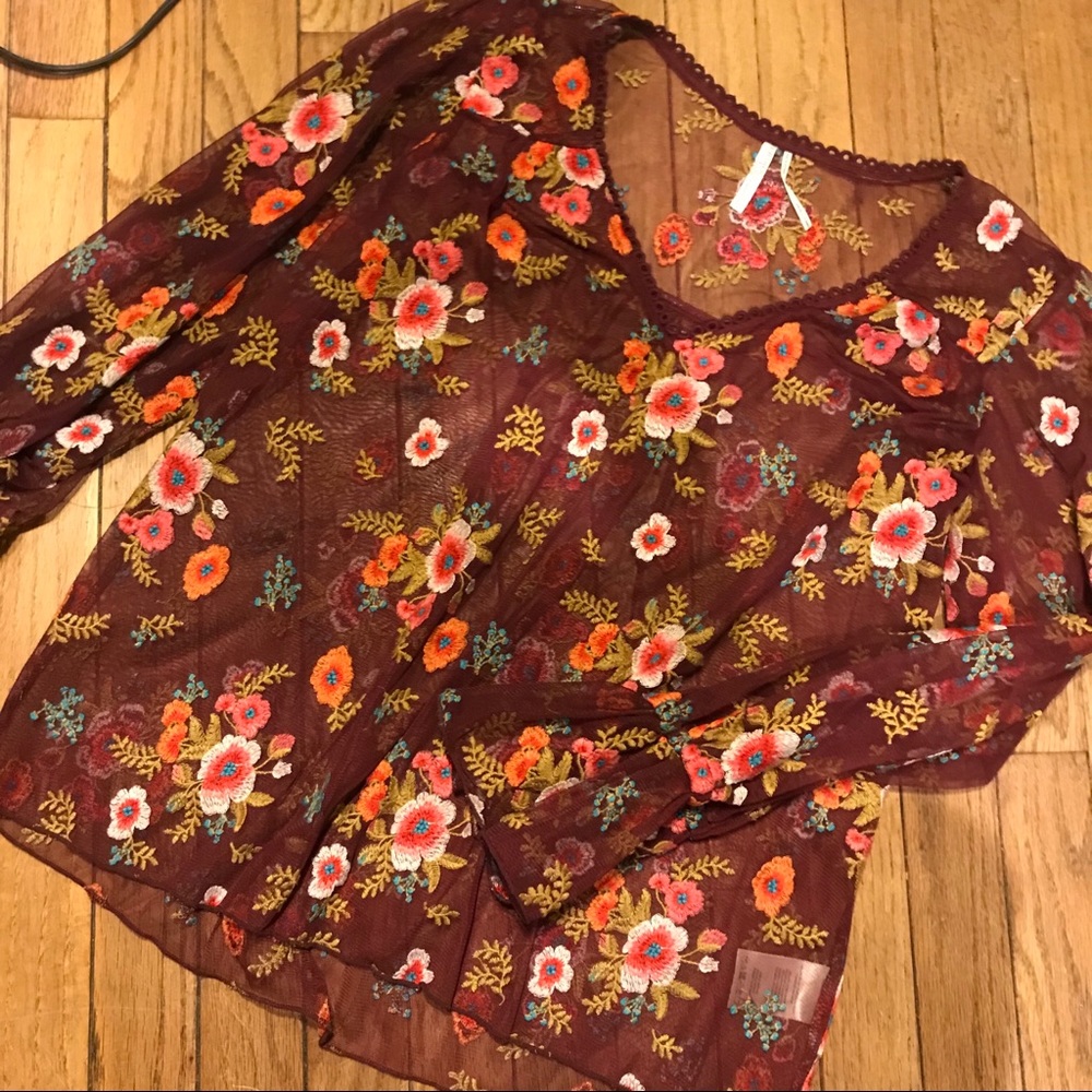 Sale! Anthropologie Embroidered Sheer Top